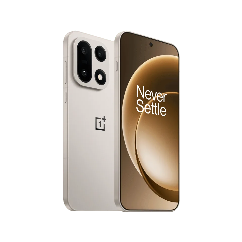 OnePlus 15 正面同背面產品圖,顯示螢幕同後置鏡頭模組