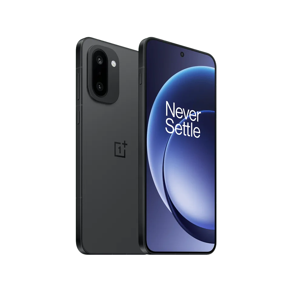 黑色 OnePlus 15R 正背面產品圖,顯示機背同鏡頭設計