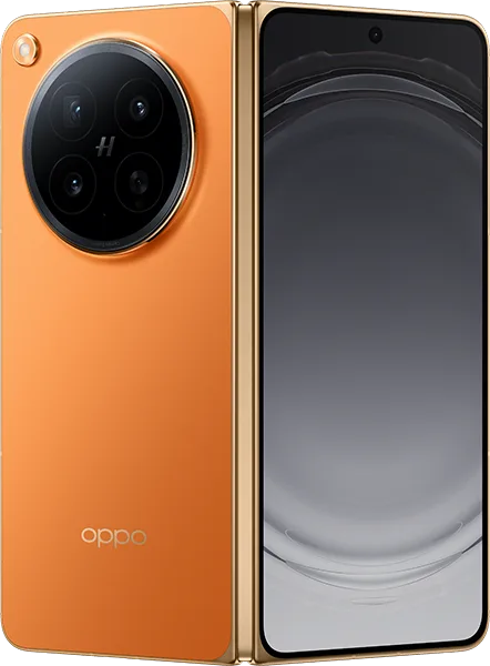橙色 OPPO Find N6 展開同摺合後嘅官方產品圖