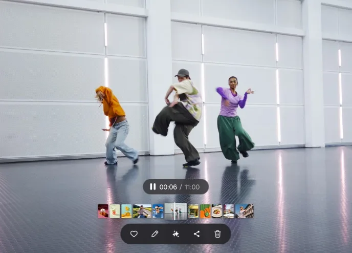 Galaxy Z Fold8 主屏幕展示 My FanCam 追蹤人物嘅影片編輯畫面