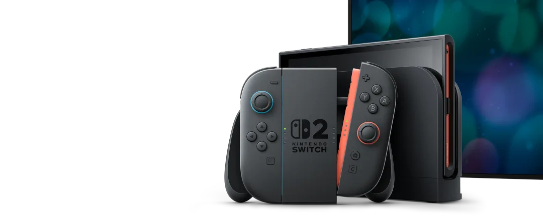 Nintendo Switch 2 主機連 Dock 同 Joy-Con 2 官方產品圖
