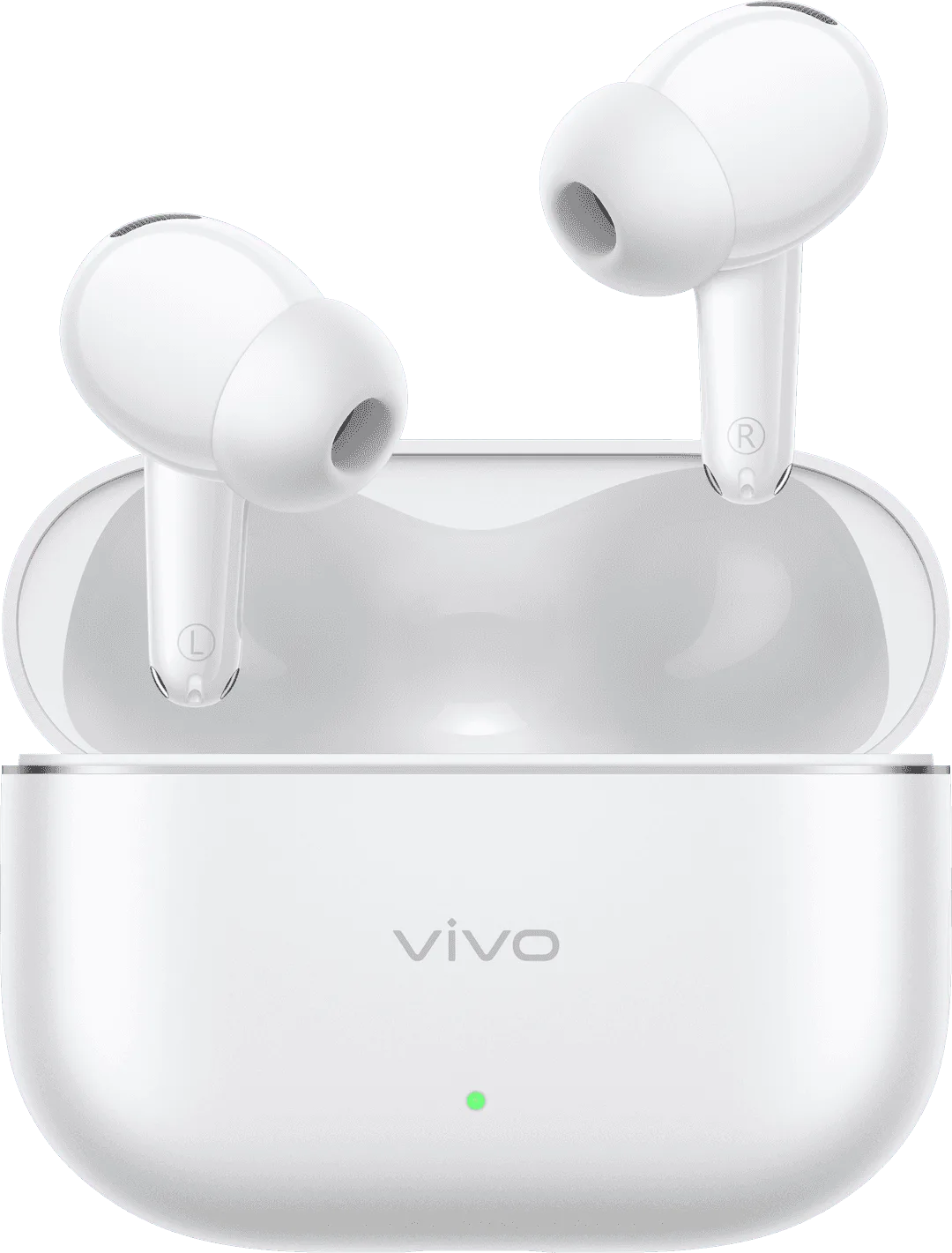 vivo TWS 5 Pro 白色耳機同充電盒官方渲染圖