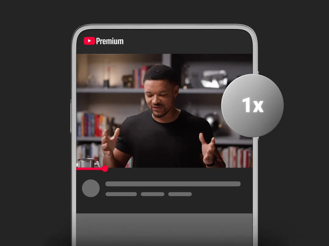 Auto speed 官方動畫，顯示 YouTube Premium 自動調速介面