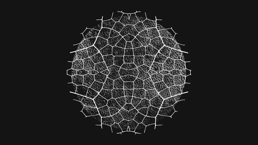 黑色背景上由白色裂紋組成嘅圓形圖案，代表 Project Glasswing 掃描軟件弱點