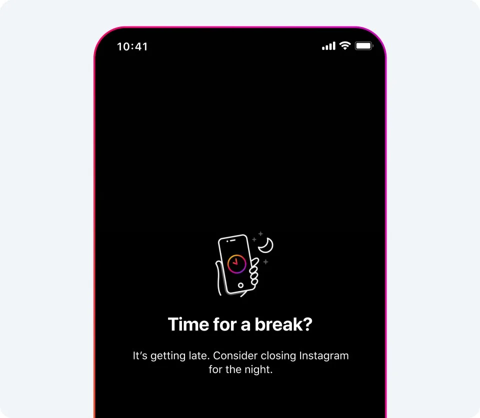 Instagram 深夜提示用戶收手休息嘅手機畫面