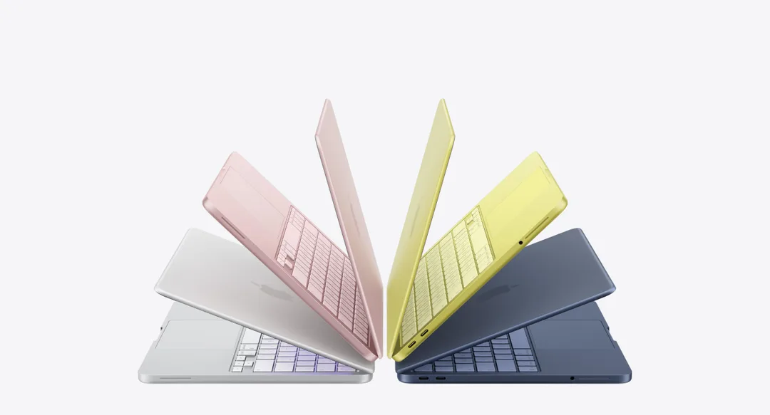 四隻色 MacBook Neo 展開排成扇形