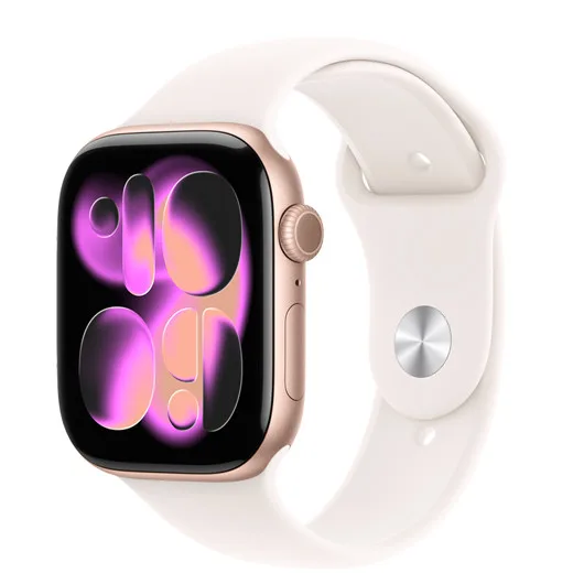 Apple Watch Series 11 玫瑰金色鋁金屬錶殼配淺色錶帶