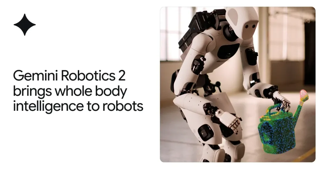 Gemini Robotics 2 人形機械人蹲低伸手接近地面上嘅水壺
