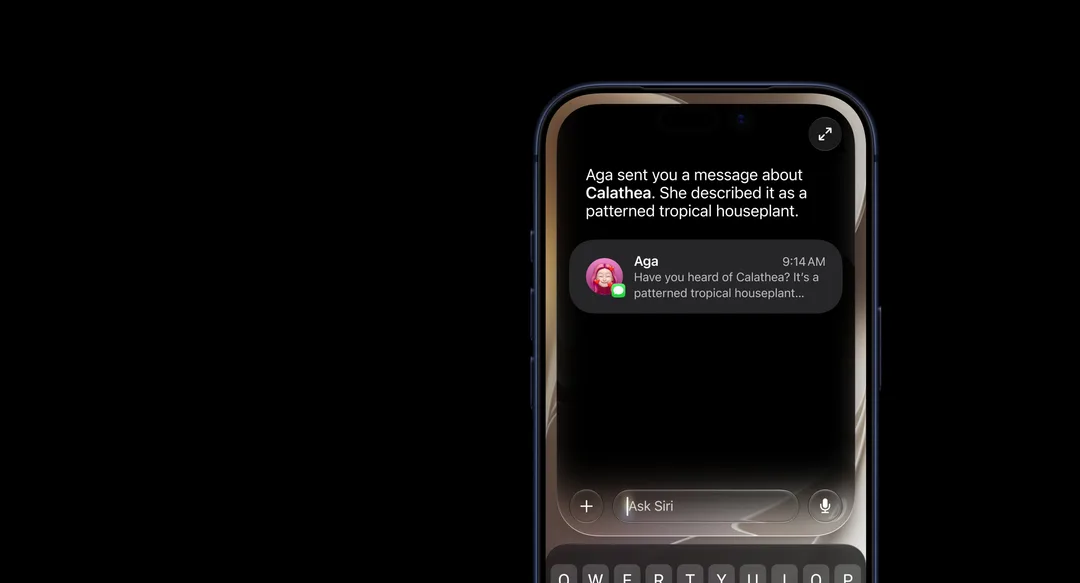 深墨藍色 iPhone 17 Pro 顯示 Siri AI 按訊息內容查問室內植物