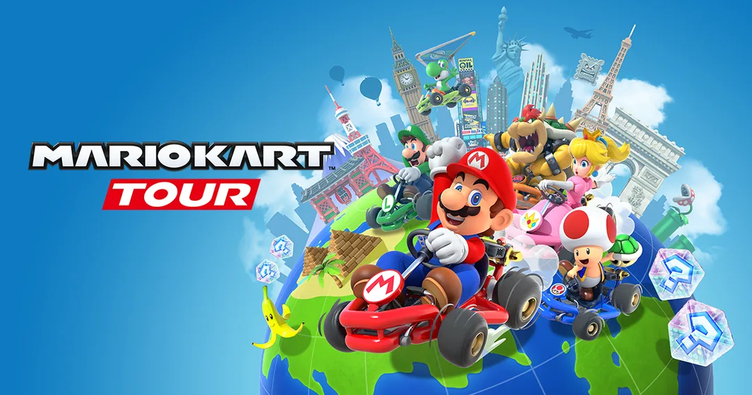 Mario 同一班角色喺地球形賽道上揸卡丁車,《Mario Kart Tour》官方主視覺