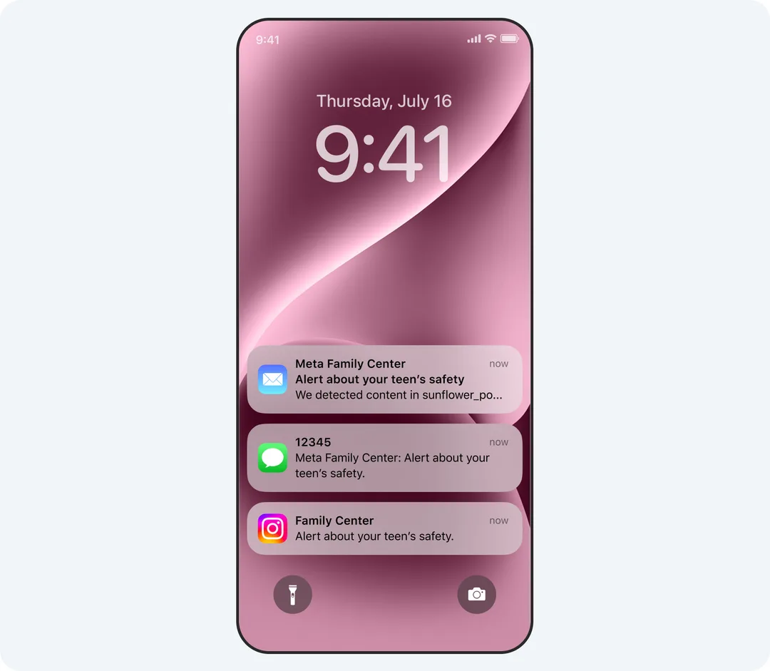 Instagram 家長監護警報介面示意圖