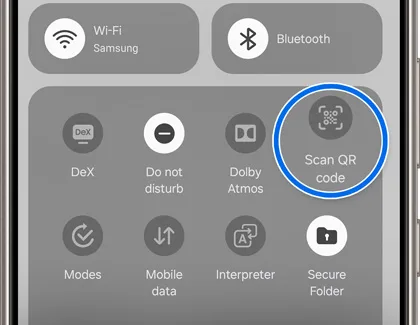 Galaxy 快速設定面板入面圈住 Scan QR code 按鈕