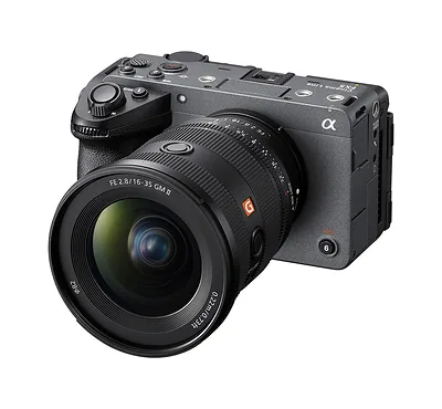 Sony FX5 裝上廣角變焦鏡頭嘅機身正面產品圖