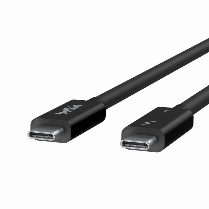Belkin Thunderbolt 4 USB-C 線近鏡,接頭上有 Thunderbolt 標記