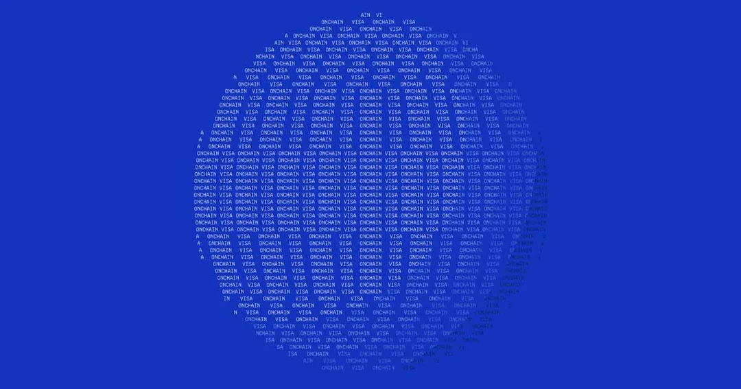 Visa 官方 stablecoin solution 頁面入面嘅數碼地球圖,畫面用 onchain 同 Visa 字樣組成球體