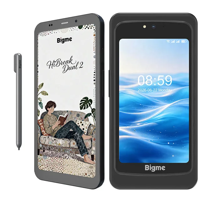 Bigme HiBreak Dual 2 正面電子墨水屏同機背固定式 LCD 嘅官方產品圖