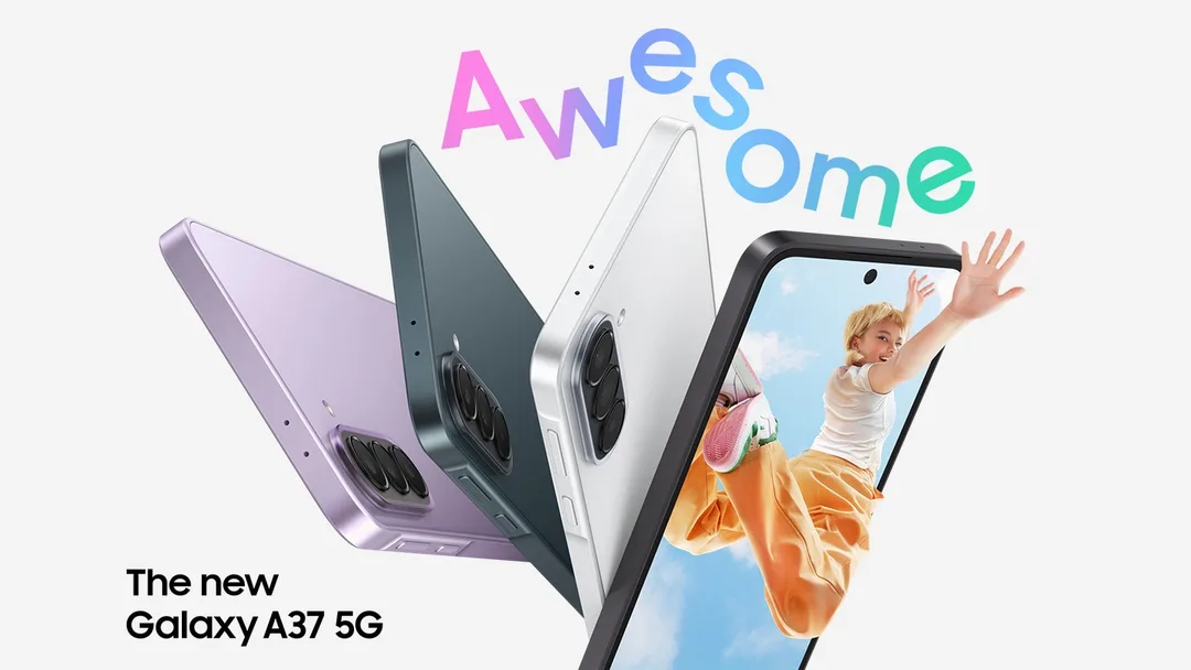 Samsung 官方圖,Galaxy A37 5G 四隻色同正面螢幕展示