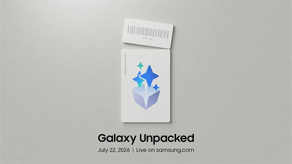 Samsung Galaxy Unpacked 2026 官方邀請圖,寫住 A New Shape Unfolds