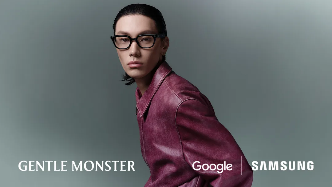 模特兒戴住 Gentle Monster 版本 Samsung 智能眼鏡嘅官方造型照