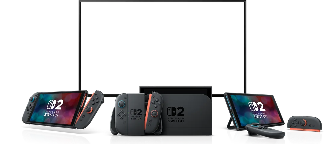 Nintendo Switch 2 主機、底座同 Joy-Con 2 官方產品圖