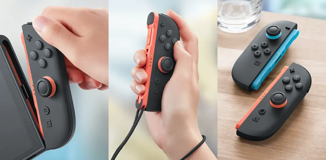 Joy-Con 2 裝上主機同分開使用嘅官方示意圖