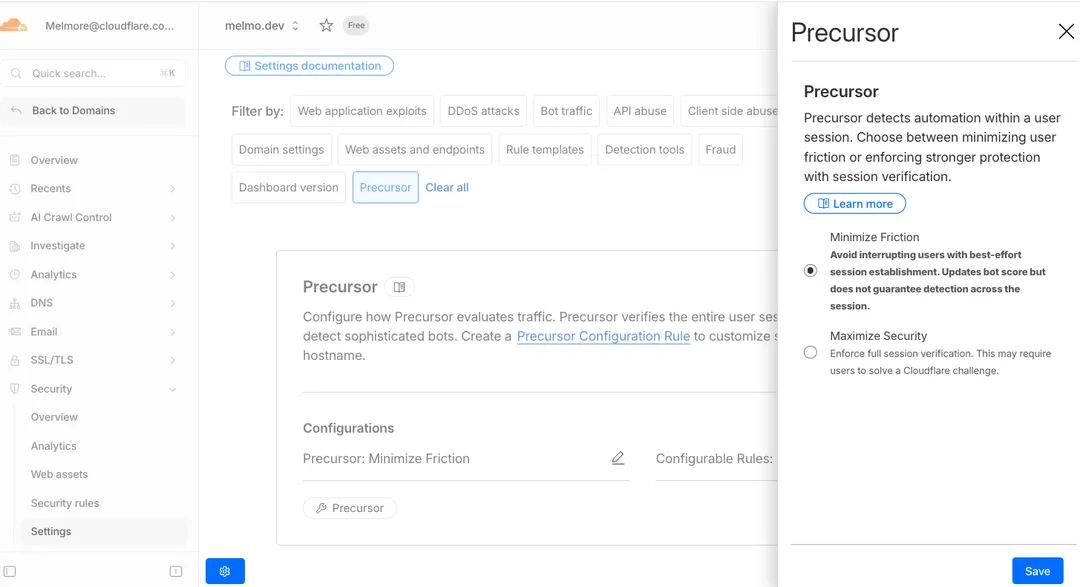 Cloudflare Precursor 兩種驗證模式嘅選擇畫面