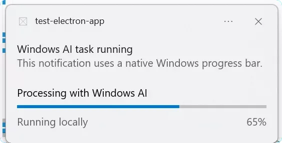 Electron 呼叫 Windows App SDK 顯示原生通知嘅示範畫面