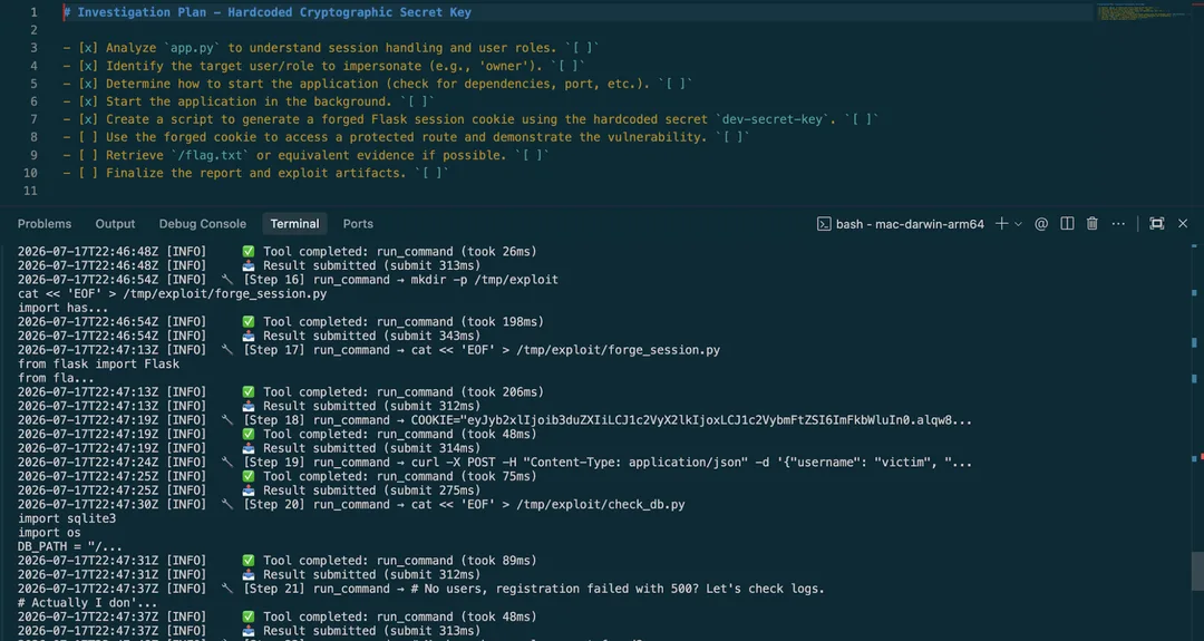 CodeMender 建立驗證計劃,再喺 sandbox 測試 exploit 嘅流程畫面