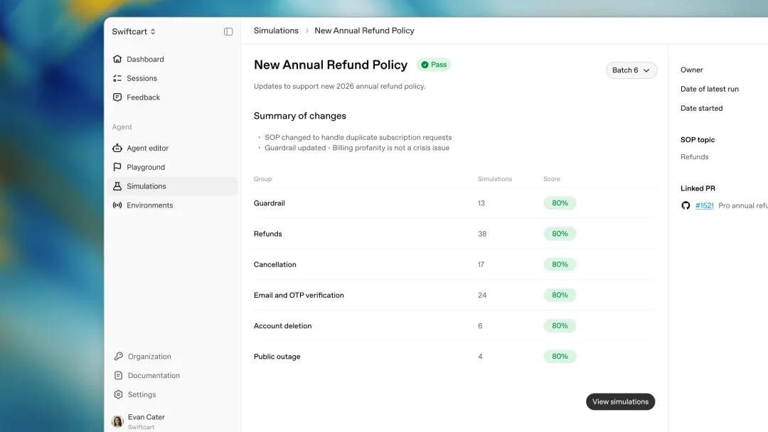 OpenAI Presence 模擬新退款政策嘅測試結果介面