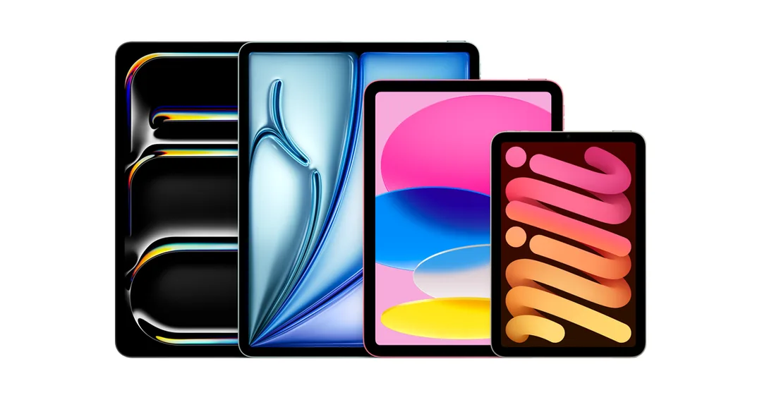 多款 iPad 產品並排展示螢幕同機身設計