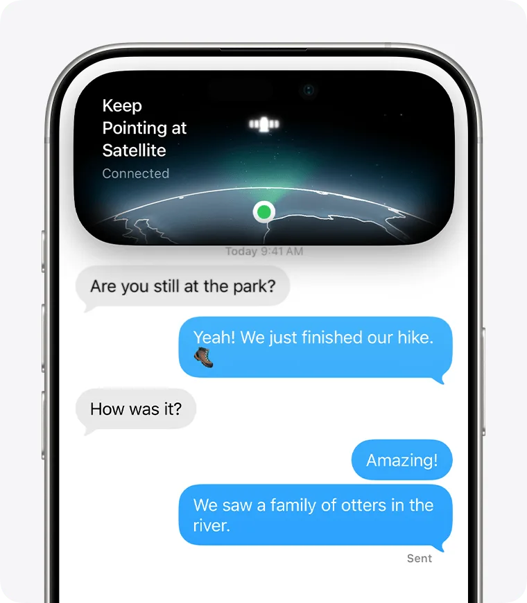 iPhone 訊息 app 顯示經衛星連線收發訊息嘅介面