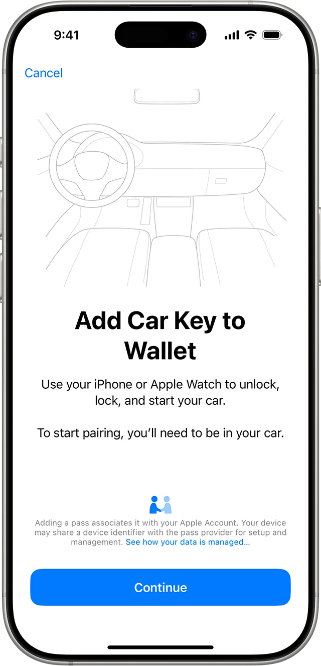 iPhone Wallet 加車匙嘅官方示意圖