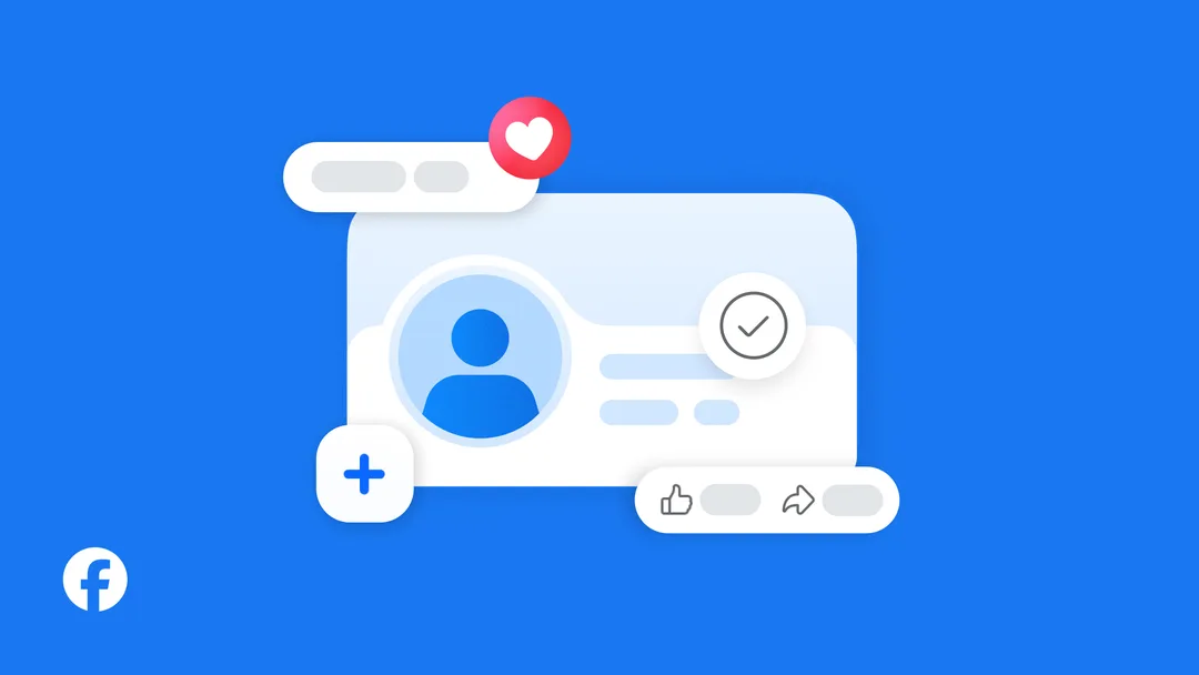 藍色背景上嘅 Facebook 個人帳戶同驗證剔示意圖