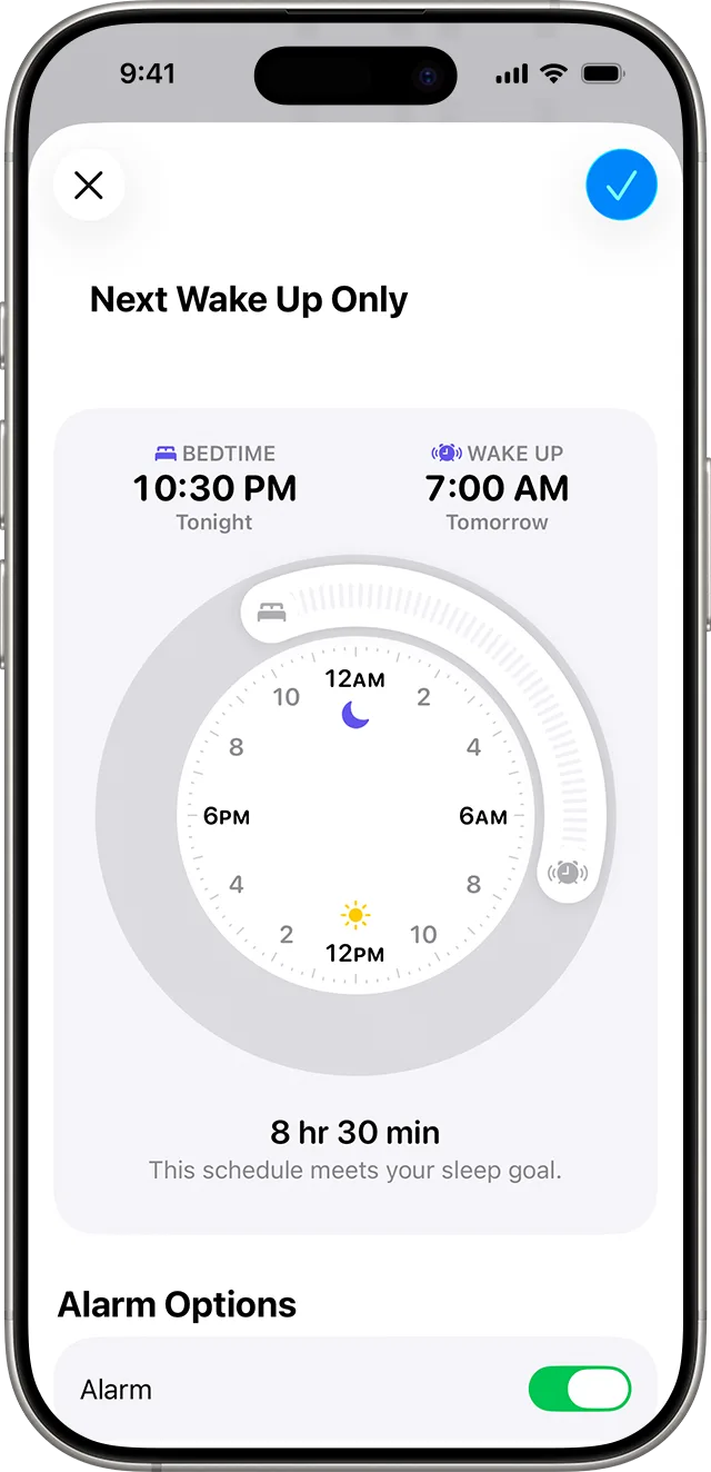 iPhone 健康 app 編輯下一次起身時間同睡眠排程嘅畫面