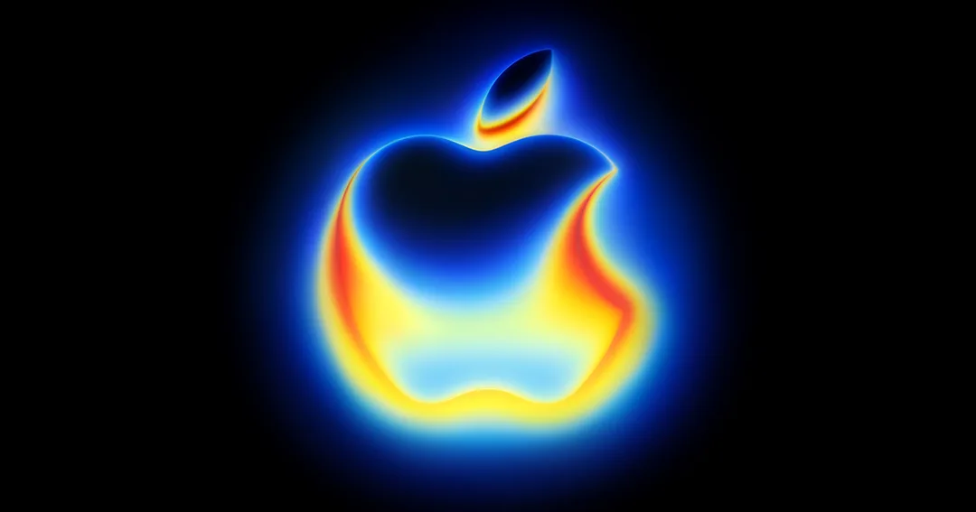 Apple 2025 年秋季發布會嘅彩色發光 Apple 標誌邀請圖