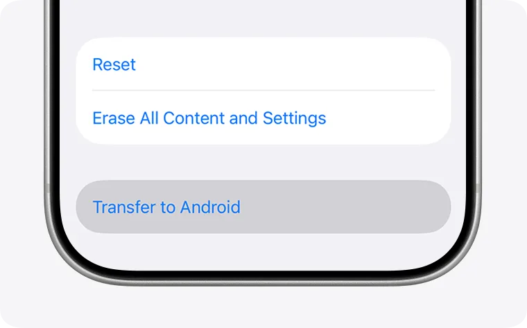 iPhone 設定入面嘅「轉移到 Android」選項畫面