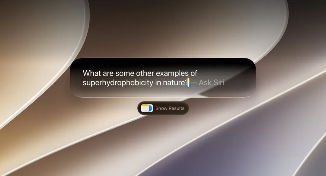 MacBook Pro 畫面用 Spotlight 向 Siri AI 查詢,下面顯示搜尋結果選項