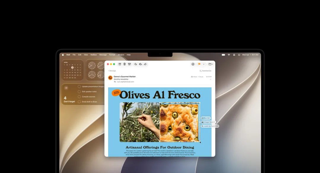 MacBook Pro 畫面展示 Visual Intelligence 分析螢幕入面嘅圖片內容