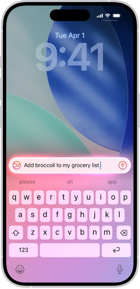 iPhone 鎖定畫面顯示以鍵盤輸入 Siri 指令嘅 Apple Intelligence 介面