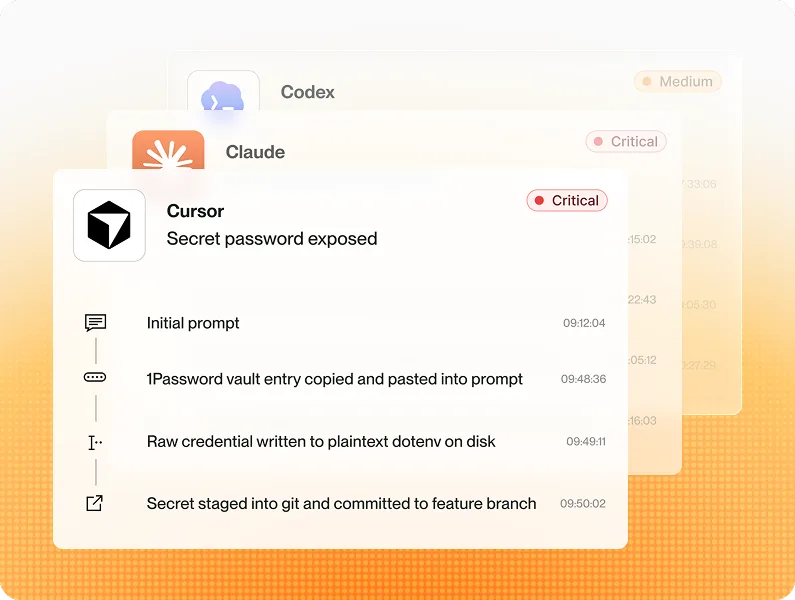 Glow 官方示意圖顯示 Cursor、Claude 同 Codex 嘅敏感資料風險紀錄
