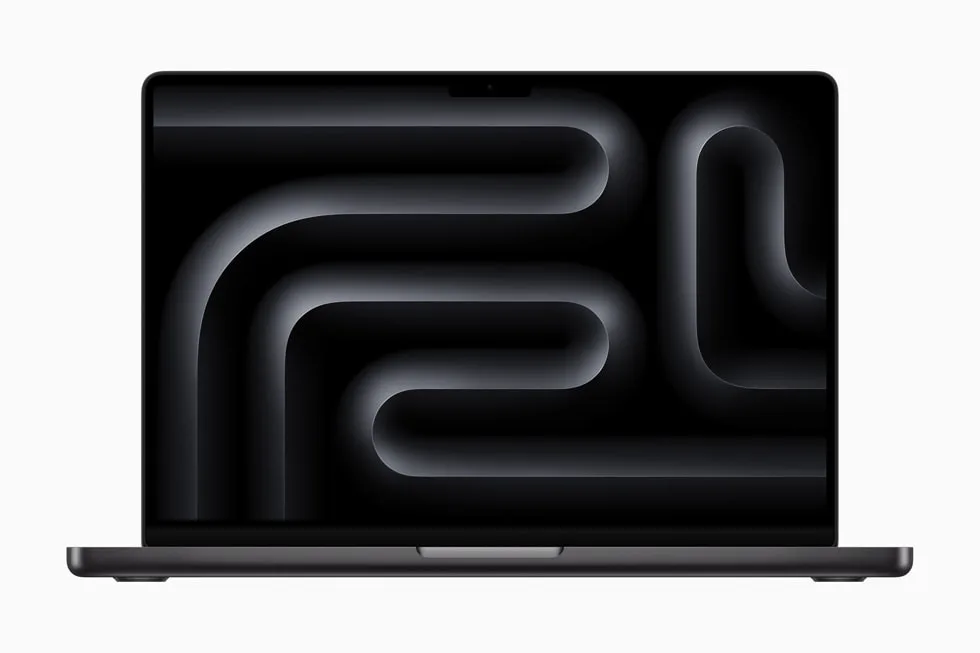 太空黑 14 吋 MacBook Pro 打開擺喺正面