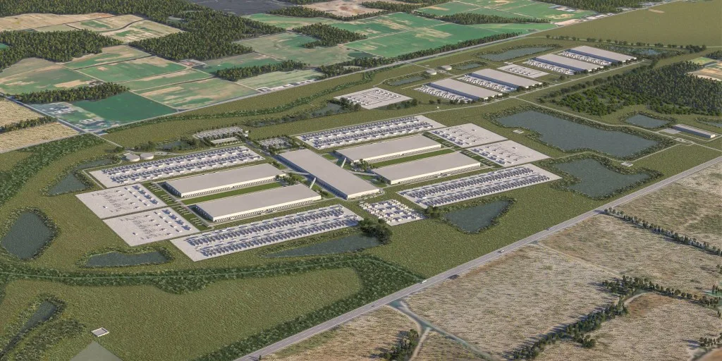 Meta Richland Parish data center 官方 rendering,見到多座機房同周邊土地