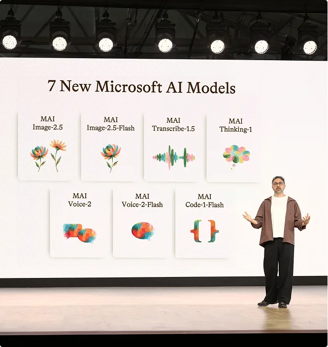 Microsoft AI 發布七個 MAI model 嘅舞台畫面