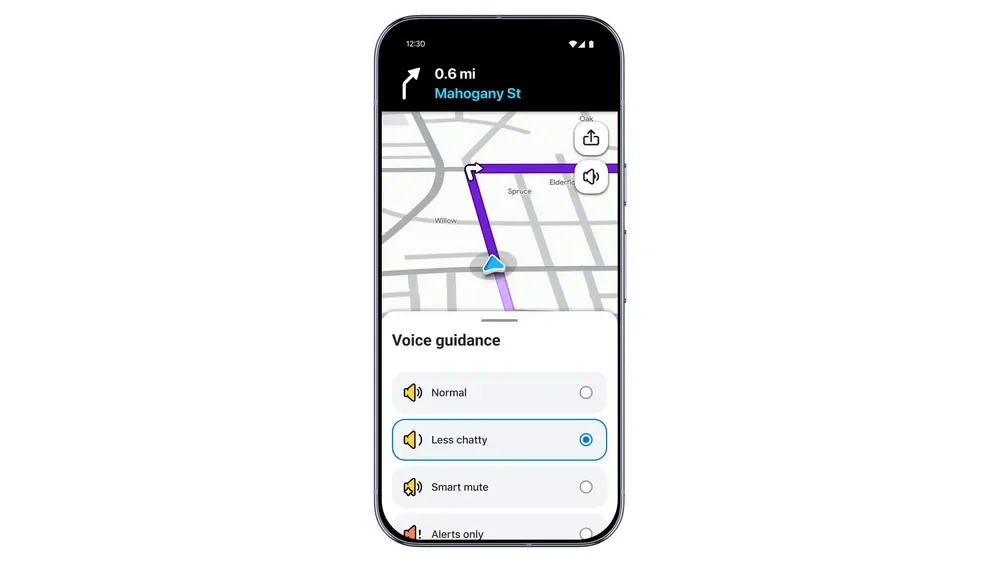 Waze 語音導航設定選中較少語音提示模式