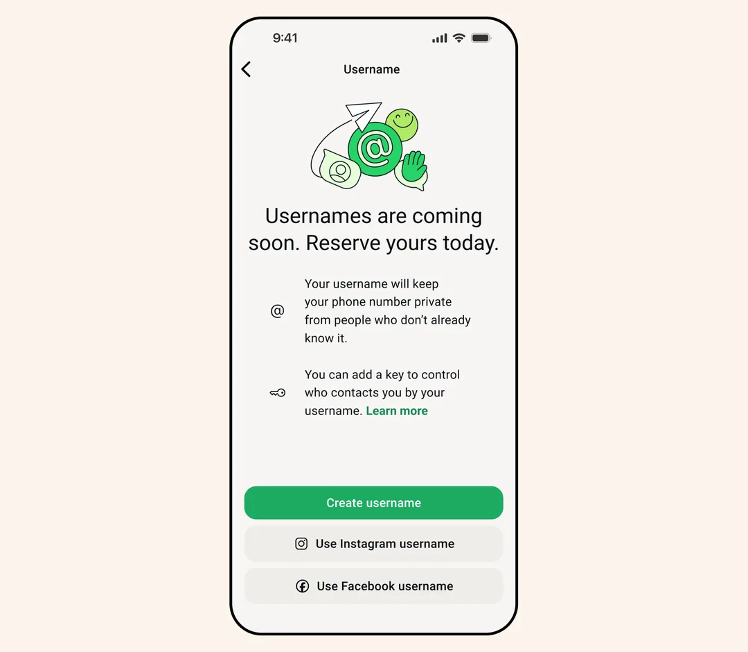 WhatsApp 官方示範預留 username 介面