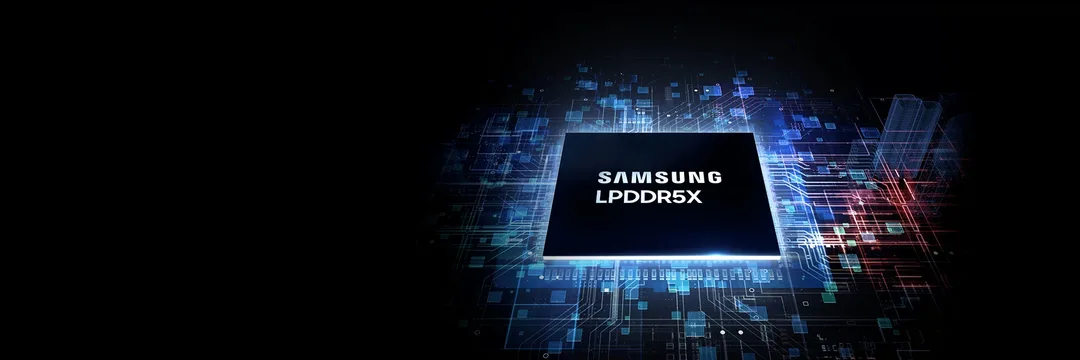 三星 LPDDR5X 官方產品頁主視覺,展示低功耗 DRAM 晶片
