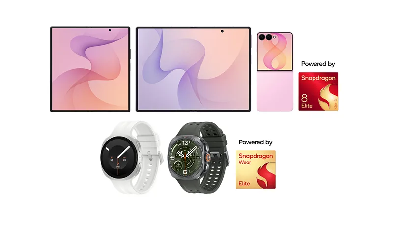 採用 Snapdragon 平台嘅 Samsung Galaxy 手機、手錶同智能眼鏡產品圖
