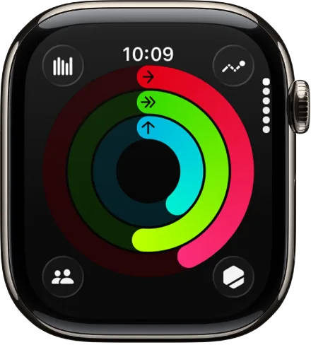 Apple Watch 活動 app 顯示紅、綠、藍三個活動圓環