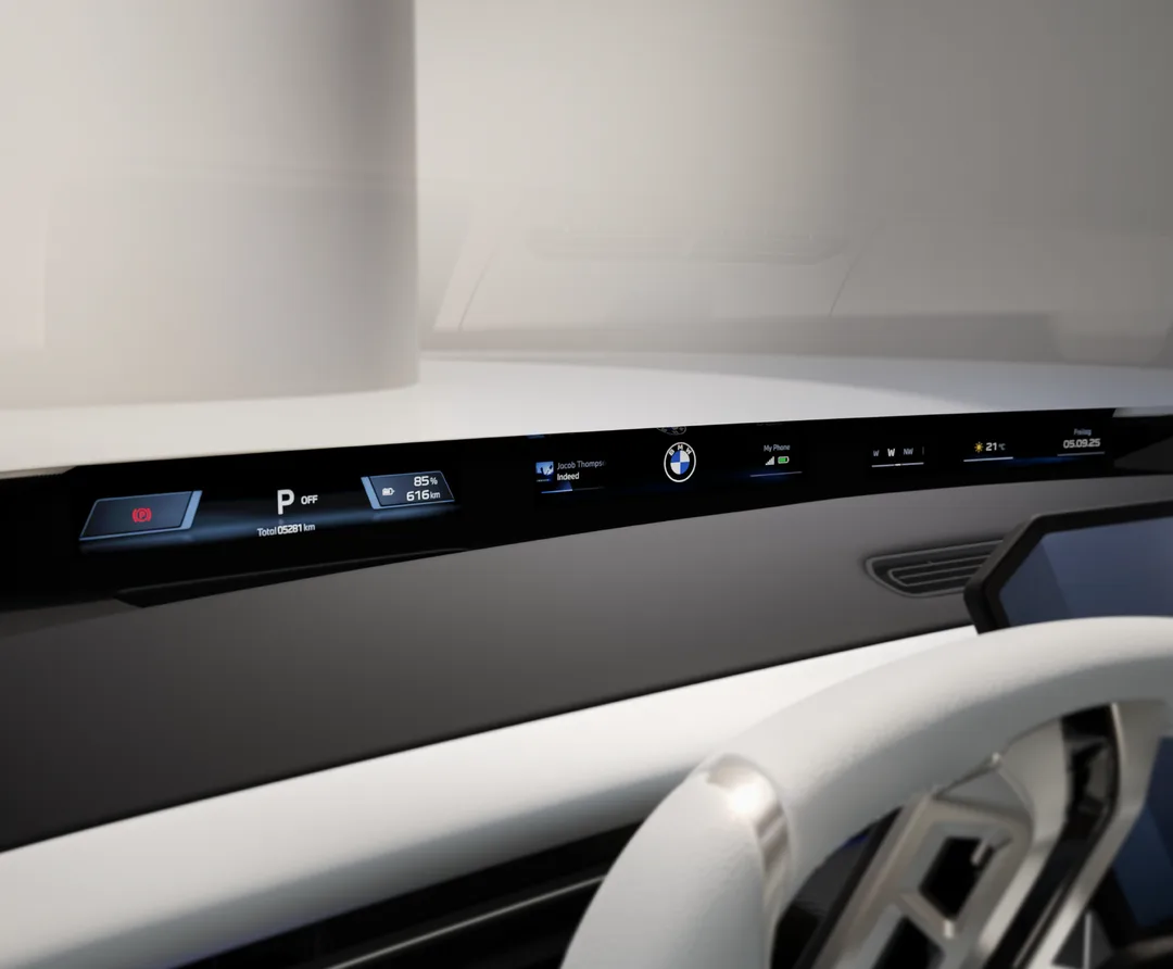BMW iX3 擋風玻璃底部 Panoramic Vision 長條顯示介面