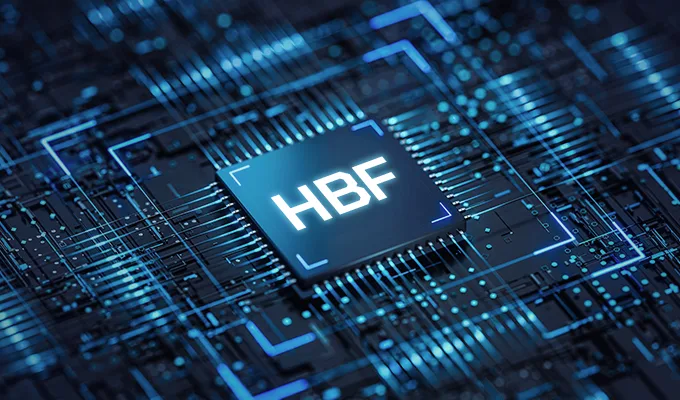 HBF 字樣置中嘅高速晶片示意圖